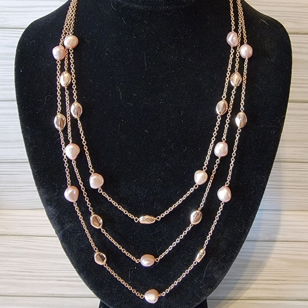 Rose Gold-Tone Pearl Necklace